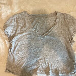 Gray V-Neck Women's Top